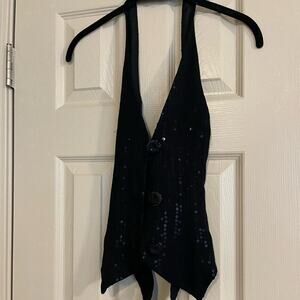 Top Vest -halter sequin black wear alone or over blouse - backless except